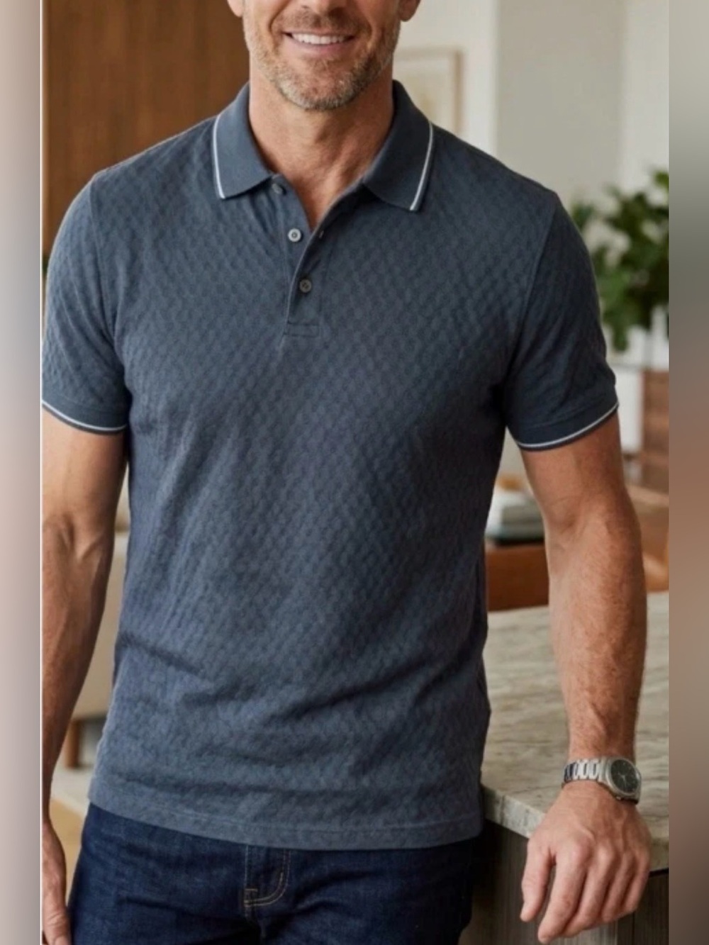NEW Ted Baker Men's Short Sleeve Polo Buttons Up Shirt Navy Blue L,XL